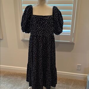 Abercrombie & Fitch White and Blue Puff Sleeve Maxi Dress
